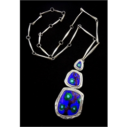 Scottish silver and enamel stylized tree formed from three graduated asymmetrical pendants, makers mark R T,  Edinburgh 1970, approx 3.5oz