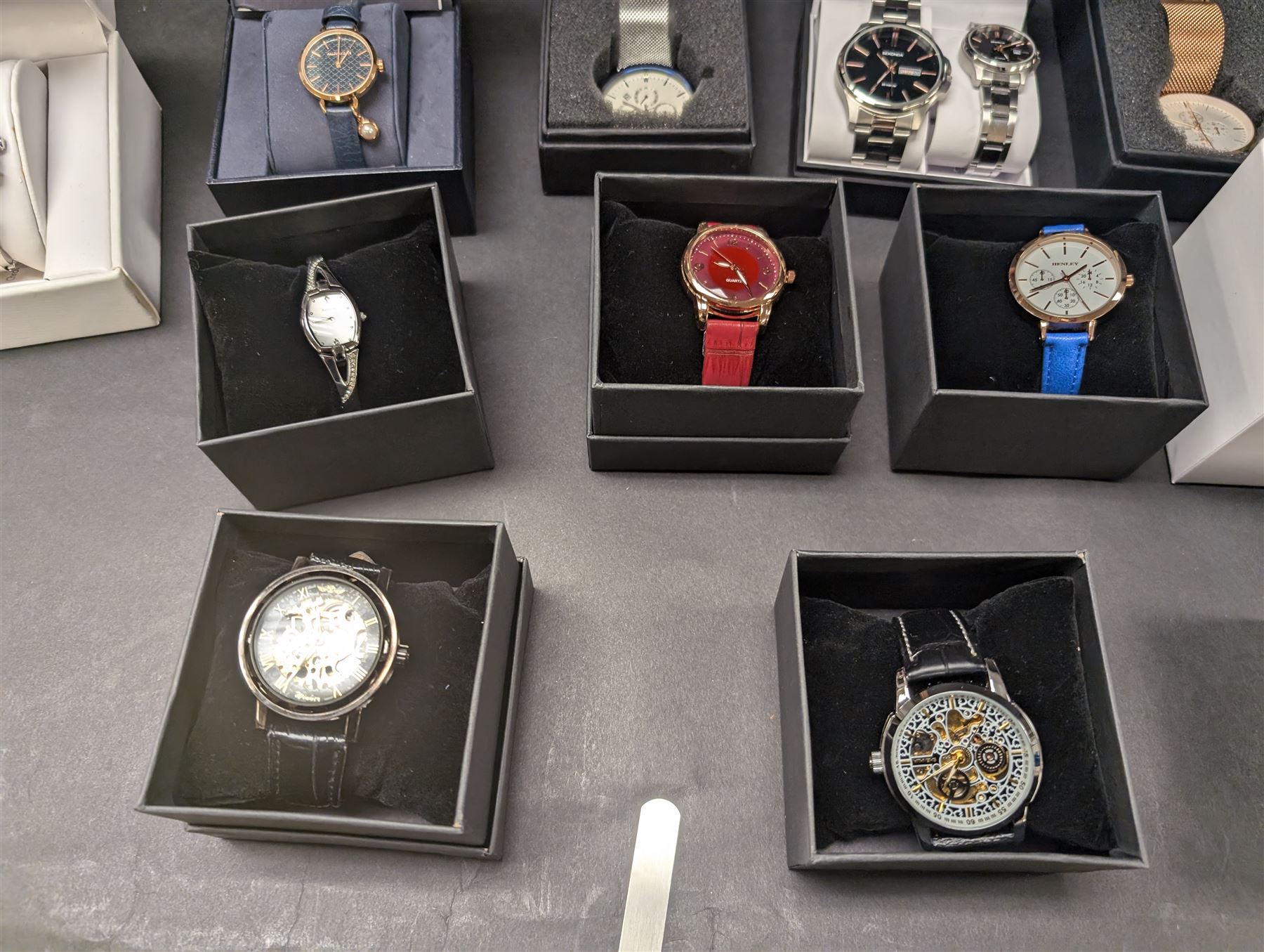 Collection of wristwatches including Accurist chronograph, Gamages automatic, six Krug-Baumen diamond, Minster, Halcyon Days, Seconda, Lorus etc