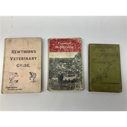 Veterinary fleams and other tools together with various veterinary books, including Hewthorn's Veterinary Guide, Farms and Farming - Vince, Veterinary Practice at Home, etc., and a collection of folding pocket knives, pen knives, hunting knife, etc.