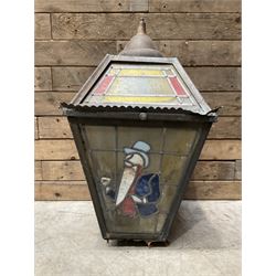 William Younger copper pub advertising lantern with stained glass panels, H75cm