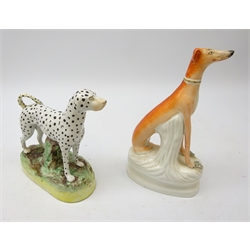  19th century Staffordshire Dalmatian and seated Greyhound, H21cm (2) Provenance: From a Private Yorkshire Collector  