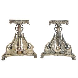Pair of late 19th century silver plated tazza or centre piece stands, each of trefoil form...