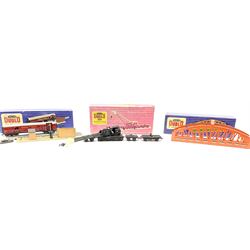 Hornby Dublo - Breakdown Crane No.4062 with Cowans Sheldon livery, boxed with screw jacks; D1 Girder Bridge, boxed; and T.P.O. Mail Van Set, boxed with instructions, mail bags, switch and tested tag (3)