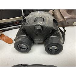 Brass telescope, together with Zenith 7 x 50 field binoculars, two polaroid cameras and other cameras and equipment 