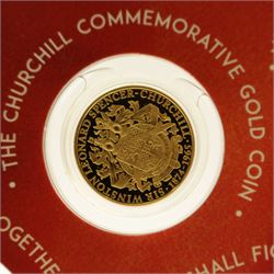 The London Mint Office 'Winston Churchill Inspiration To A Nation', part coin set including Queen Elizabeth II Gibraltar 2015 24 carat gold 3.112 grams ten pound coin etc, in card folder