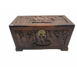 Mid 20th century carved hardwood and camphor blanket box 