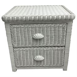 Pair of painted wicker two drawer bedside chests