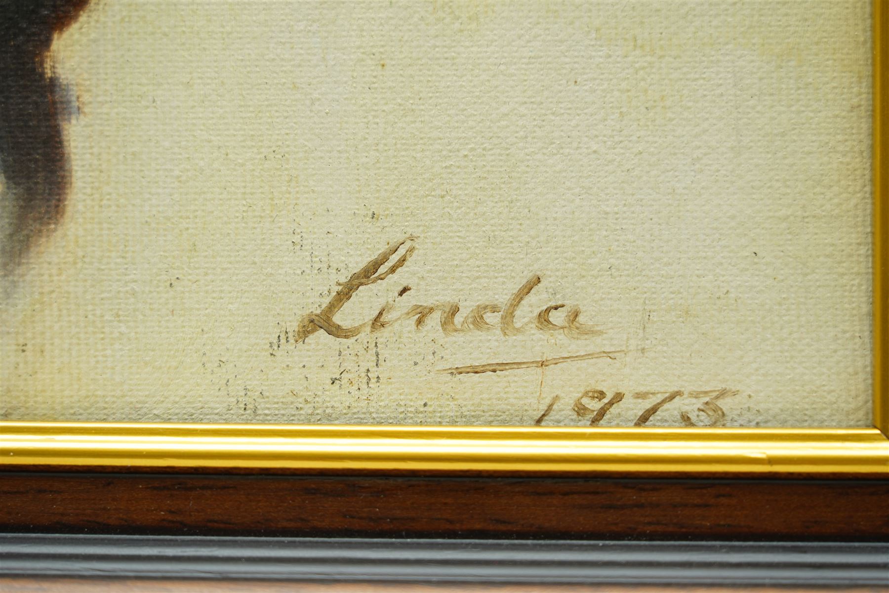 American School (Mid-20th century): Portrait of Girl, oil on canvas inscribed 'Linda' and dated 1973, 40cm x 30cm