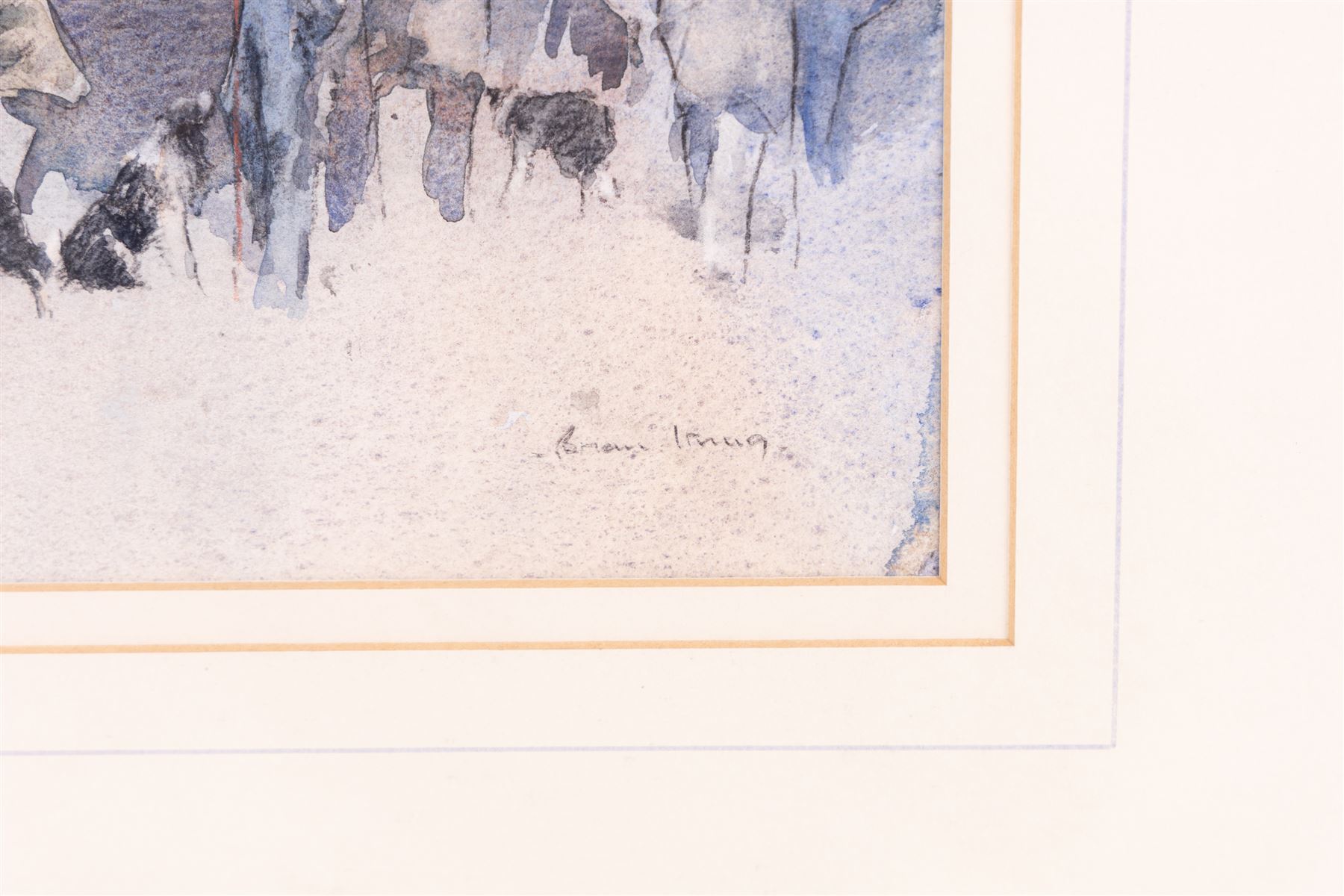 Brian Irving (British 1931-2013): Sheepdogs and Shepherds, watercolour signed 17cm x 55cm 