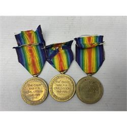 Five WW1 Lincolnshire Regiment Victory Medals awarded to 42327 Pte. T Davison; 29878 Pte. J.W. Simpson; 21702 Pte. H. Archer; 41348 Pte. J.A. Hart; and 9874 Pte. N. Ellis; some biographical information; all with ribbons (5)