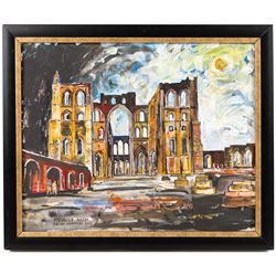 Brian Edwards (British 1944-): 'Rievaulx Abbey 2', mixed media on canvas signed and dated 2018, titled verso 40cm x 49.5cm
Notes: Dr Brian Edwards is Emeritus Professor of Architecture at ECA Edinburgh University. He is the author of the book ‘Understanding Architecture through Drawing’, has exhibited at the Edinburgh Festival, the RSA and architecture section of the RA Summer Exhibition. As a retired architect, his paintings explore the interface between art and architecture