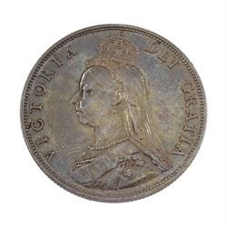 Queen Victoria 1887 specimen coin set, comprising gold half sovereign, sovereign, two pounds and five pounds, silver threepence, sixpence, shilling, florin, halfcrown, double florin and crown, housed in purple velvet case
