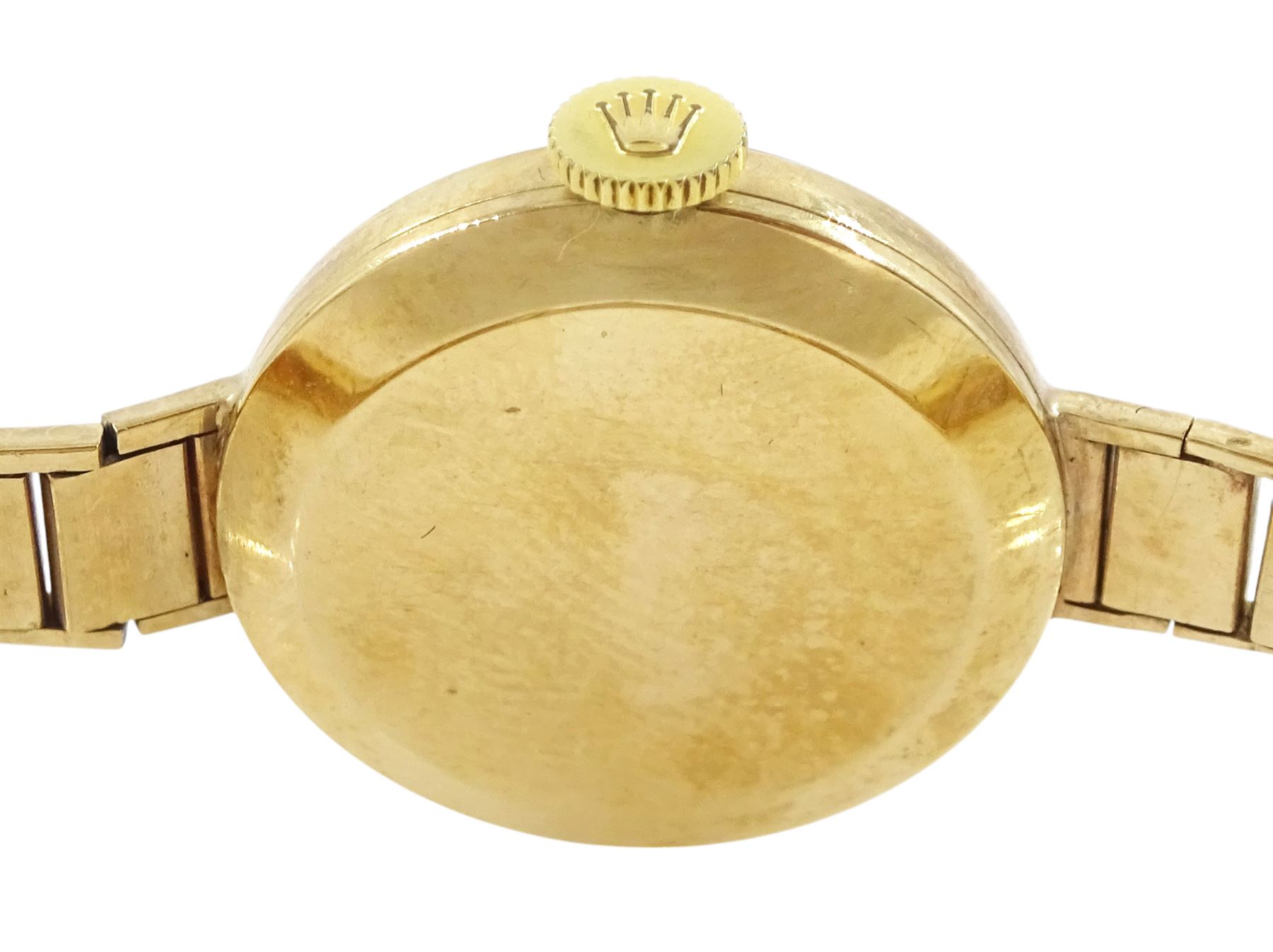 Tudor ladies 9ct gold manual wind wristwatch, silvered dial with baton hour markers, on integral 9ct gold bracelet, Birmingham 1964, boxed