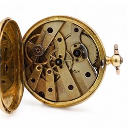 19th century 18ct gold cylinder pocket watch, gilt dial with Roman numeral hour markers, retailed by A.Matthey, back case with engine turned decoration and empty cartouche, stamped 18 Carat Fine