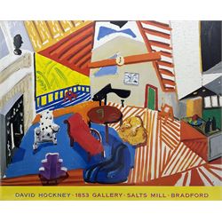 After David Hockney (British 1937-): 'Montcalm Interior at Seven O'Clock', exhibition poster for Salts Mill, Bradford pub. 1853, 67cm x 82cm 