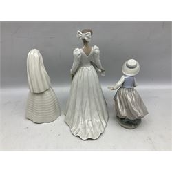 Three Nao figures comprising The Next Dance 1201 and Girls First Communion 0236, and young girl wearing a hat, together with two further Spanish style figures