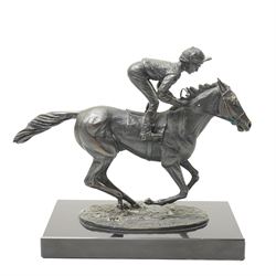 After David Cornell (British b1935) - Bronze of Lester Pigott on Nijinsky 'Champion Finish' on rectangular black marble base H20cm