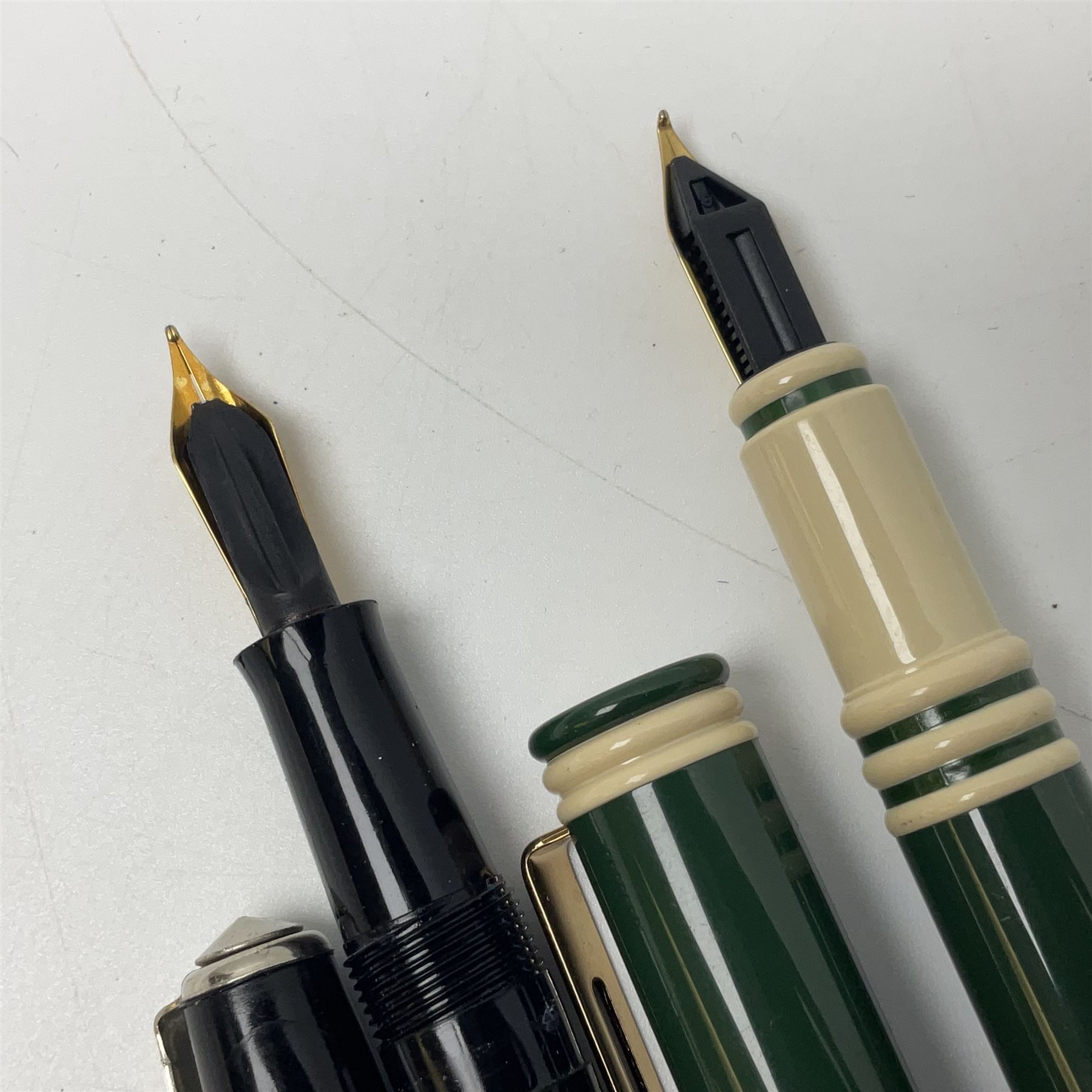 Ten fountain pens, to include Conway Stewart Dinkie 550 marbleised pen with 14ct gold nib, Conway Stewart Shorthand with 14ct gold nib, boxed, Marksman, Parket etc 