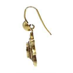 Pair of Victorian gold diamond chip flower pendant earrings