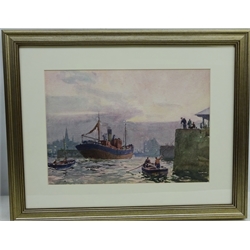  Quayside scene, mid 20th century watercolour unsigned 24cm x 35cm  