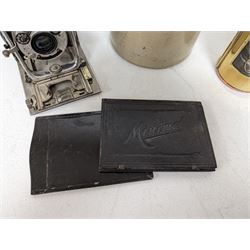 Watt & Ferguson Botanical Brewers stoneware flagon, together with a Sherwoods copper and brass lamp and a Koilos Minimal plate camera, flagon H26.5cm