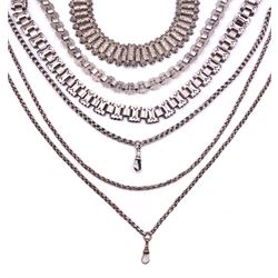 Victorian silver jewellery including collar necklace with engraved foliate decoration, two fancy link chains and two belcher link muff/guard chains