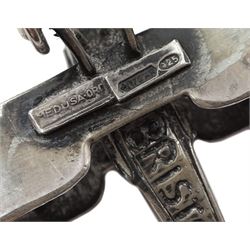 Collection of silver miniatures including a WWI fighter aeroplane the underside of the body engraved 'Bristol' by Italian Medusa Oro 925, gramophone, spinning wheel by S M C, London import marks 1982, sewing machine and chair, all stamped 925 or hallmarked and a silver filled otter by Country Artists