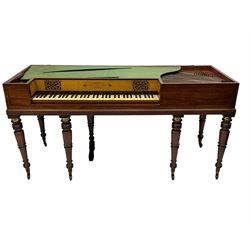Goulding D'Almaine Potter & Co. London - Regency mahogany square piano, satinwood interior with fretwork, on collar turned supports with brass cups and castors, with a 68 note compass (5 octaves) possibly some re-stringing in the past with replacement tuning pins, original dampers, hammers and sustain pedal.  

This item has been registered for sale under Section 10 of the APHA Ivory Act