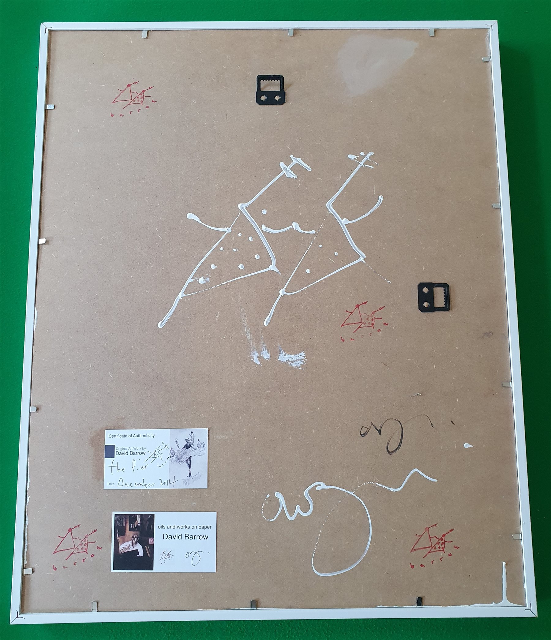 David Barrow (Northern British 1959-): 'The Pier', oil on canvas with cut-out relief laid on board signed, titled and dated December 2014 on artist's studio label verso 40cm x 30cm

