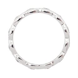 18ct white gold diamond full eternity ring, crossover set with twelve round brilliant cut diamonds, hallmarked