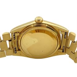 Rolex Oyster Perpetual Day-Date 1970's gentleman's 18ct gold wristwatch, Ref. 1803, Cal. 1556, serial No. 4224828, silver linen Sigma dial, on 18ct gold Presidential bracelet with fold-over clasp, boxed