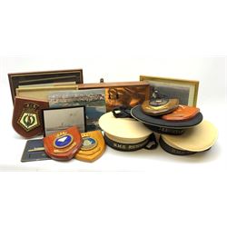 Items of Maritime or Naval interest including two naval hats, one with 'H.M.S. Richmond' tally, the other with 'H.M.S. Pembroke' tally, framed prints etc