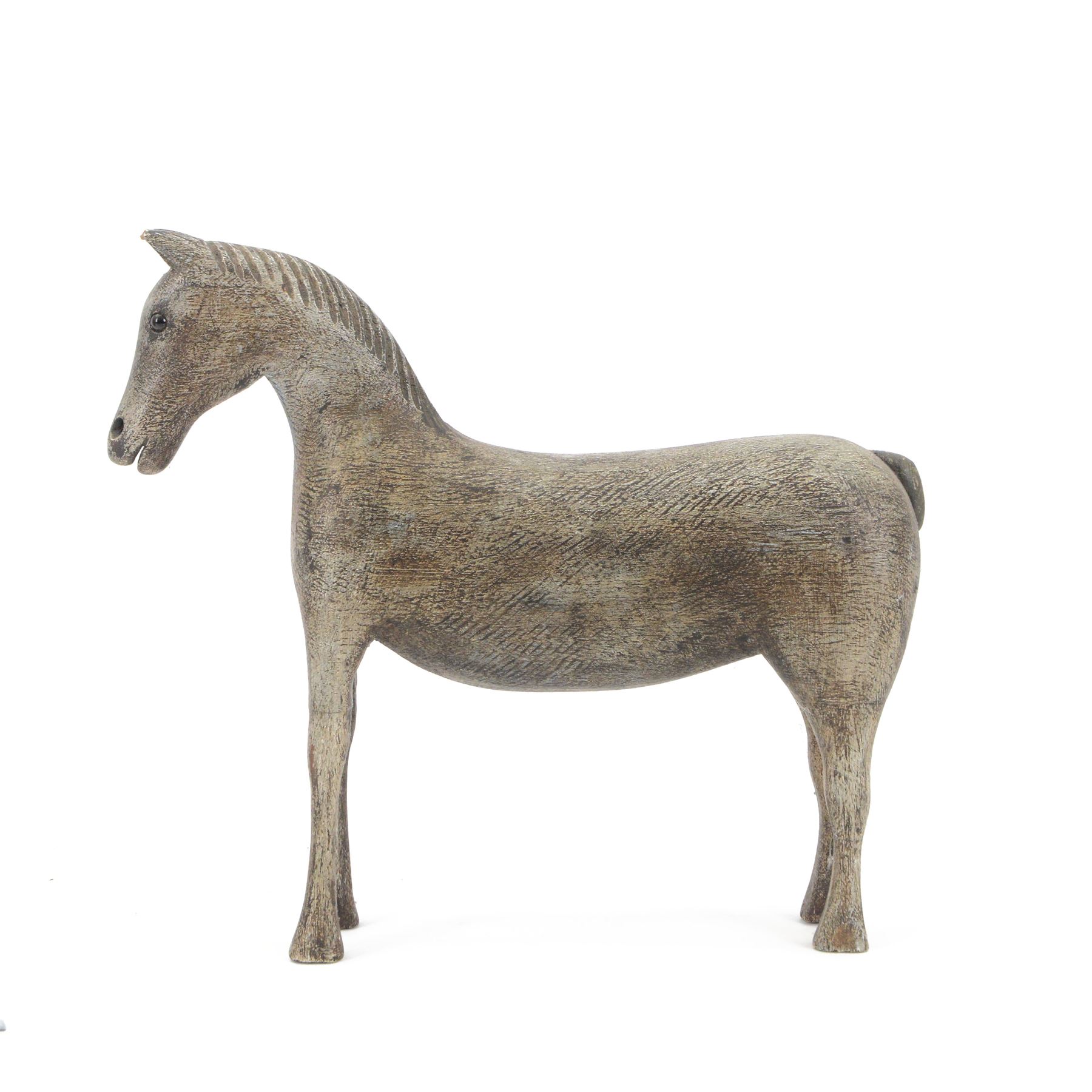 Carved Folk Art wooden horse, with glass eyes, H33cm