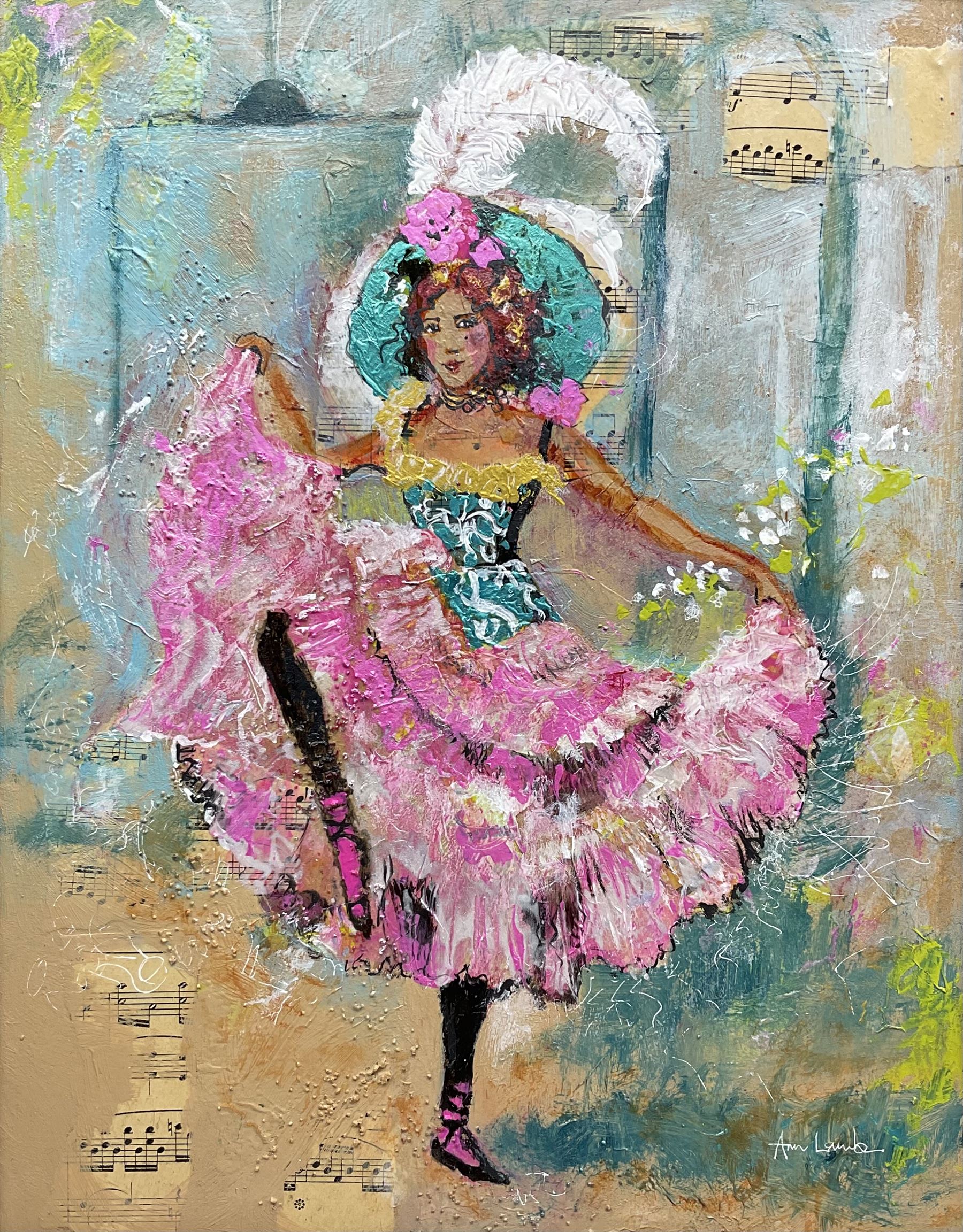 Ann Lamb (British 1955-): 'Moulin Rouge', mixed media on board signed 39cm x 30cm