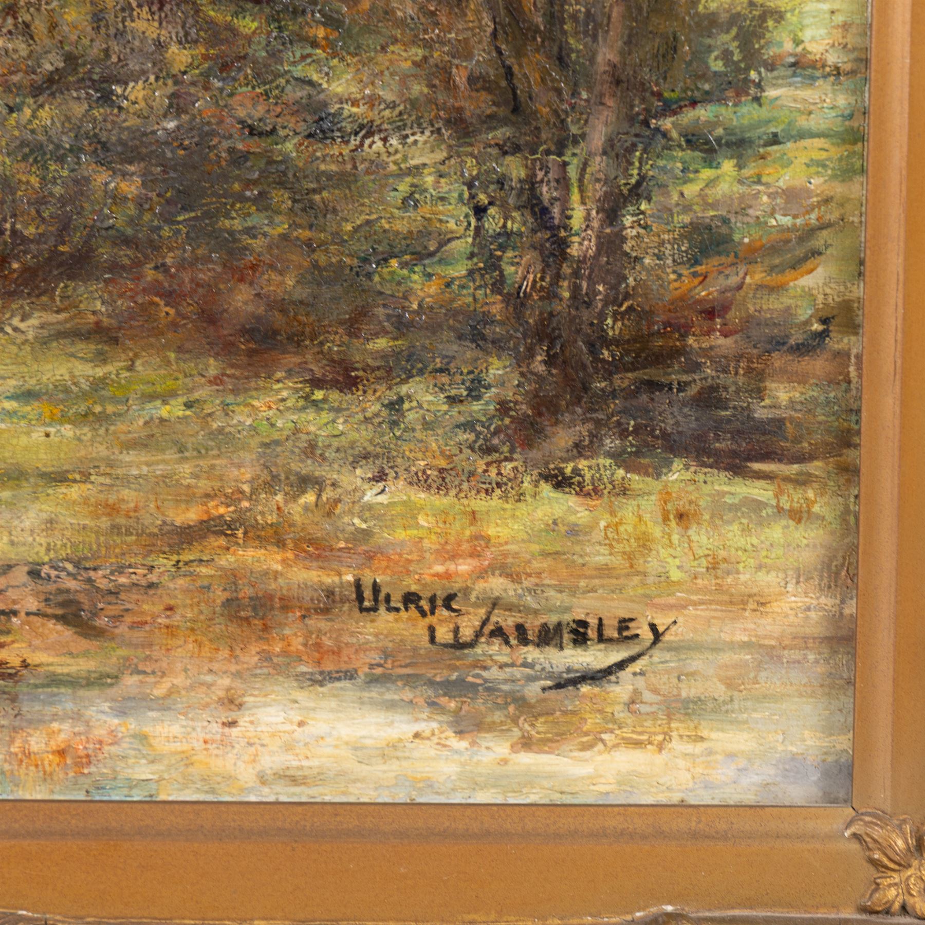 James Ulric Walmsley (British 1860-1954): Sheep Grazing on a Riverside, oil on canvas signed 32cm x 42cm