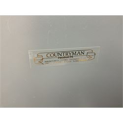 Two-tone grey steel wall-mounting gun cabinet by Sambell Engineering to accommodate six guns with fixed shelf over, gun space int. H132cm W36.5cm D23.5cm, the single double-locking door with two sets of keys, ext. H154cm W37cm D27cm