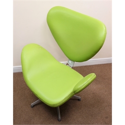  Retro style shaped chair, upholstered in a lime green material, metal frame, five spoke supports, W98cm  