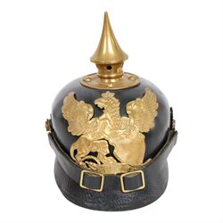 WWI Prussian M1895 Pickelhaube, Infantry 48 3rd battalion, the black leather skull with br...