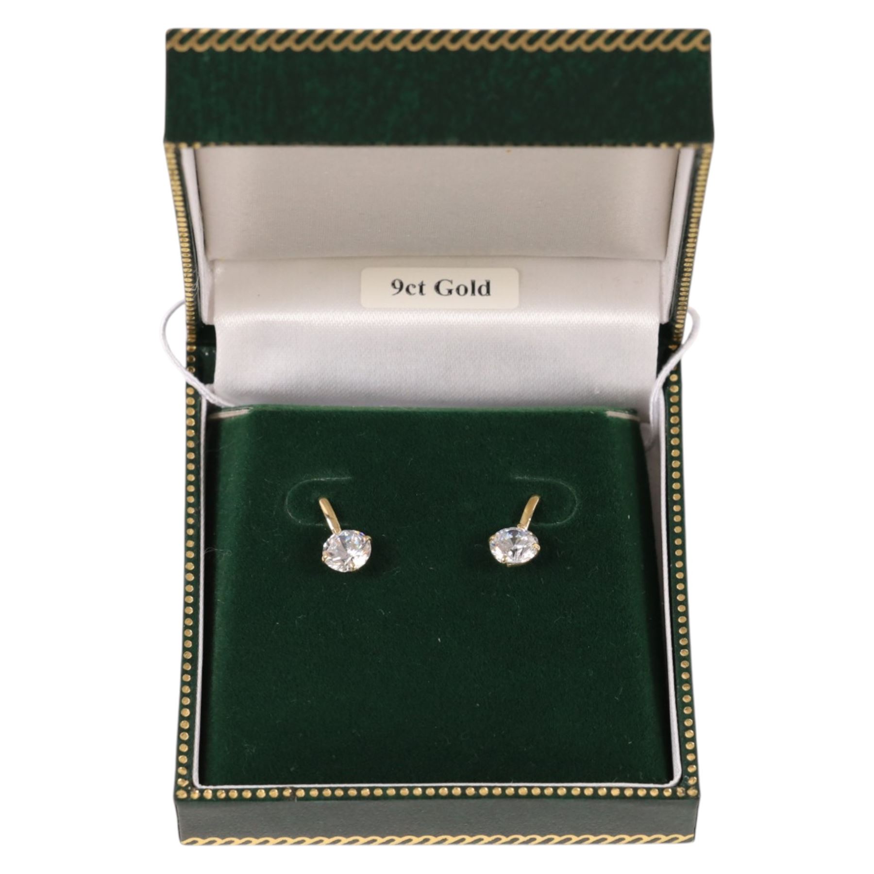 Pair of 9ct gold cubic zirconia drop earrings, boxed