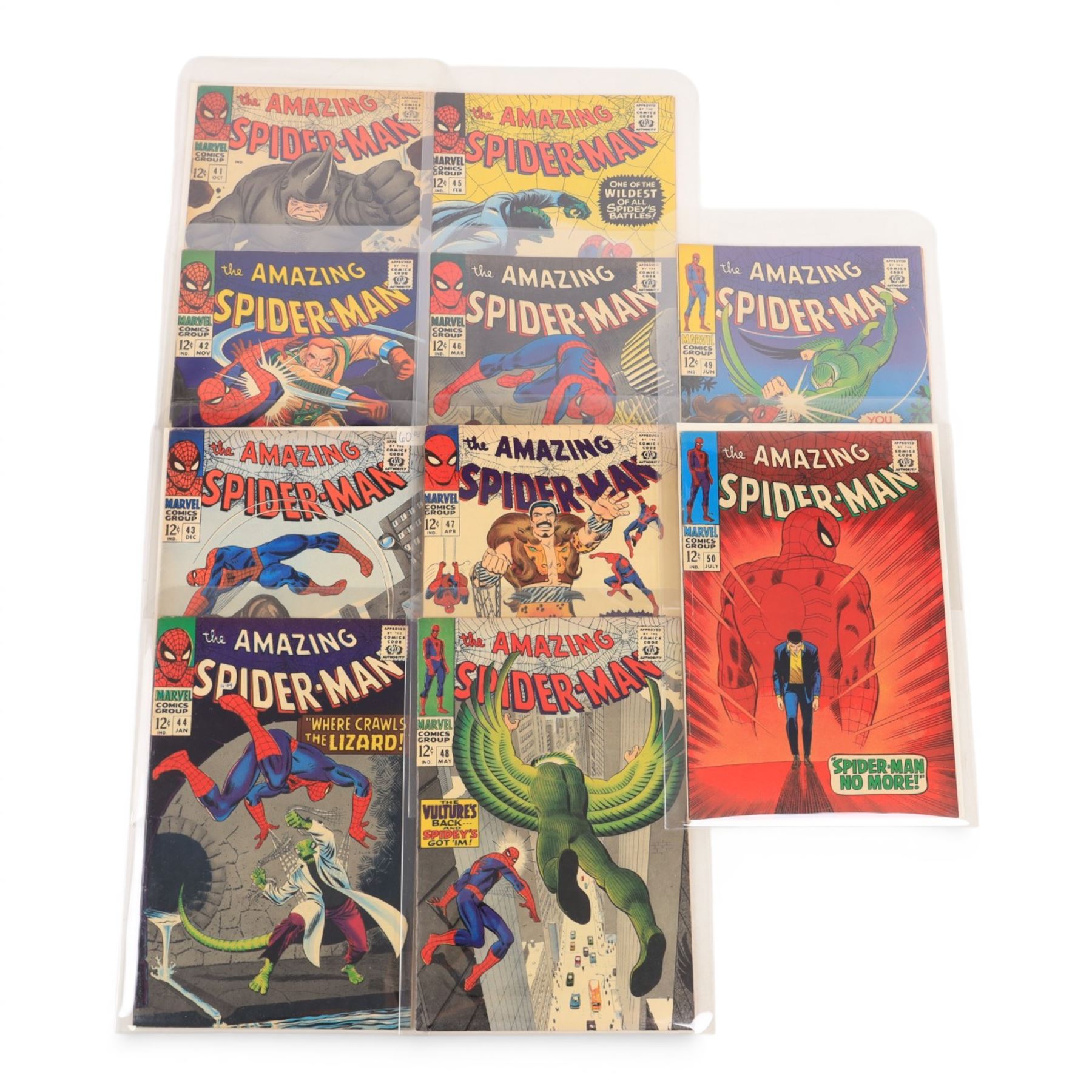 Ten  'The Amazing Spider-Man' comic books, spanning years 1966-1967, comprising issues #41-#50