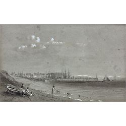 John Wilson Carmichael (British 1799-1868): Bridlington Harbour from the South, monochrome watercolour highlighted in white signed 12.5cm x 20cm 
Provenance: private East Yorkshire collection