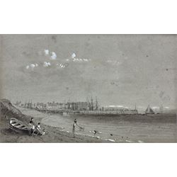 John Wilson Carmichael (British 1799-1868): Bridlington Harbour from the South, monochrome watercolour highlighted in white signed 12.5cm x 20cm 
Provenance: private East Yorkshire collection