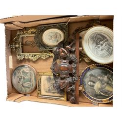 Collection of frames, including a pair of circular wooden and gilt frames, rococo examples, etc together withe shell decoration etc   