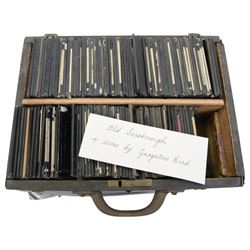 Collection of magic lantern slides, including examples by Graystone Bird of Bath and scenes of Old Scarborough, in wooden box