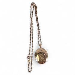 9ct gold oval locket set with single diamond, on a 9ct gold chain, both hallmarked