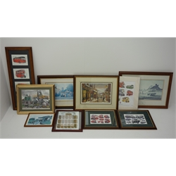  Framed set of nineteen Samuel Ledgard Leeds coach tickets 1912-1967, three limited edition colour prints of buses, four other pictures of buses, all framed, an unframed mounted colour print of buses, and another of a snow scene (10)  