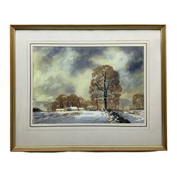 Norman Jackson (British 20th century): Snowscape with Cottages, watercolour 32cm x 46cm
