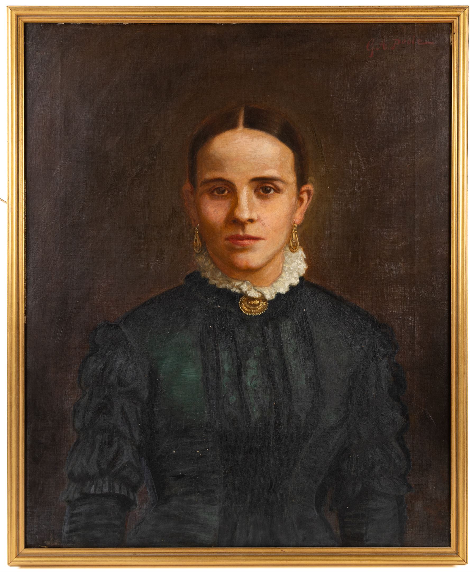 George Augustus Poole (British 1861-1932): Portrait of Joseph Cooper and Maria Cooper, pair oils on canvas signed 68cm x 55cm (2)
Notes: Joseph Cooper invented the 'Go-Through' lace making machine and other lace making equipment which revolutionised lace making in Nottinghamshire.