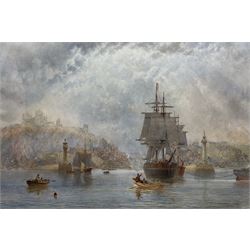George Weatherill (British 1810-1890): 'Shipping outside Whitby Harbour', watercolour fain...
