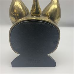 Brass fox mask and hunting whip door stop, H46cm